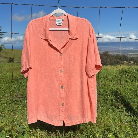 Hot Cotton Marc Wear Peach Coastal Linen button up Short Sleeve 1X - Picture 1 of 4